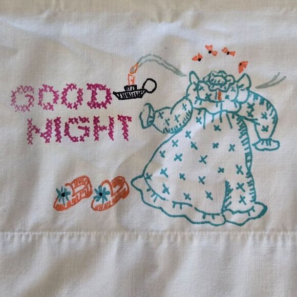 Vintage Pillowcase Stamped for Cross Stitch Embroidery Good Night Slippers Gown - Picture 4 of 7